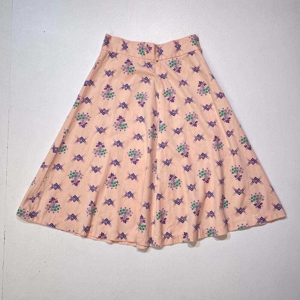 Vintage 70's Peach Art Deco Floral A Line Skirt / Sz 11 Retro Boho Cottagecore